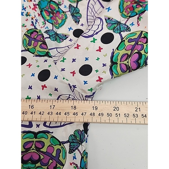 Trinity Anthropologie 100% Silk Blue & Green Butterflys Short Sleeve Top Fairy - Picture 9 of 10